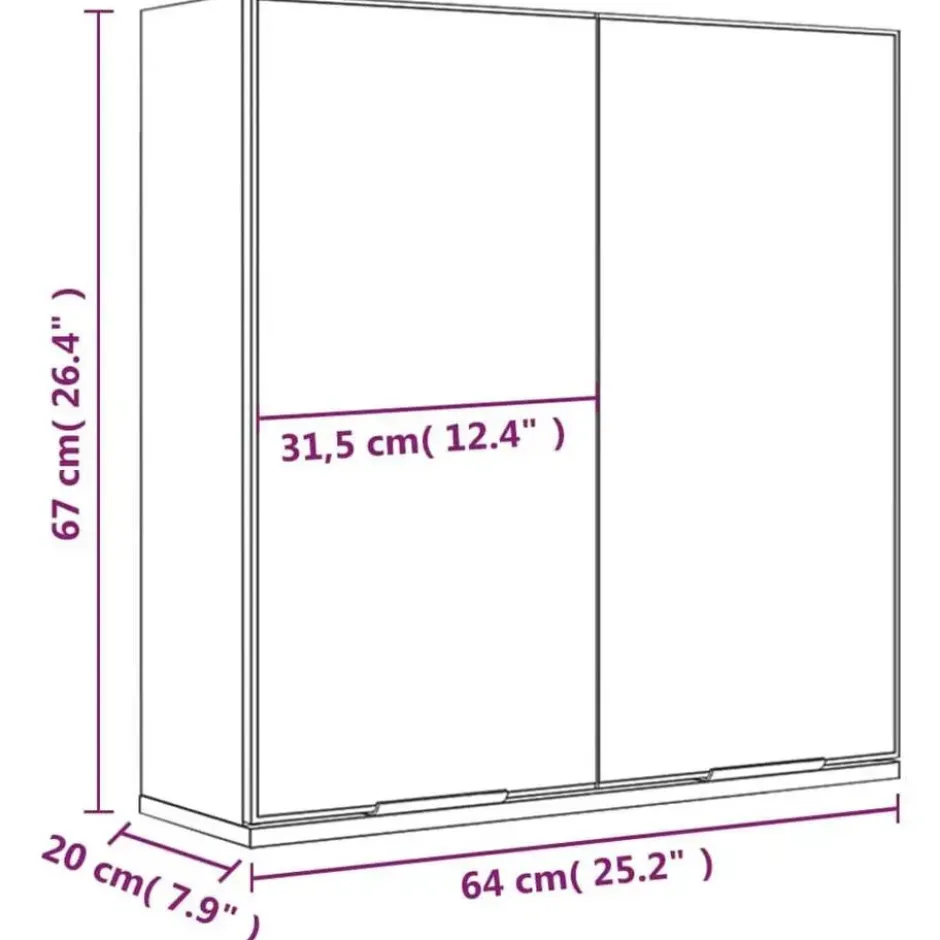 vidaXL - Spiegelkast met plank - Wit - Bewerkt hout en acryl - 64x20x67 cm