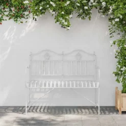 vidaXL - Staal Tuinbank - Wit - 103,5x59x89 cm