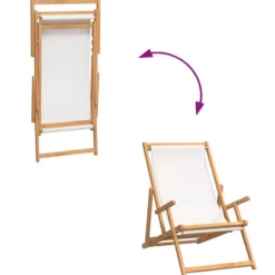 vidaXL - Strandstoel - Crème - Teakhout - Inklapbaar
