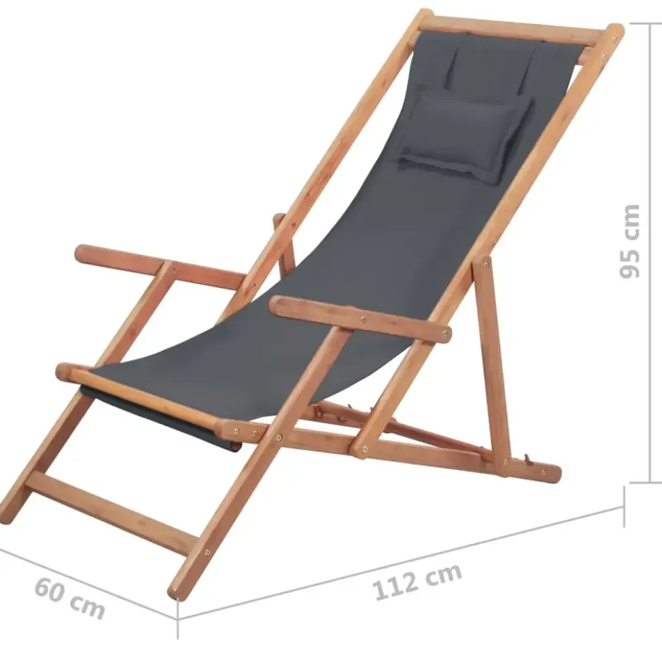 vidaXL - Strandstoel - Grijs - Stof