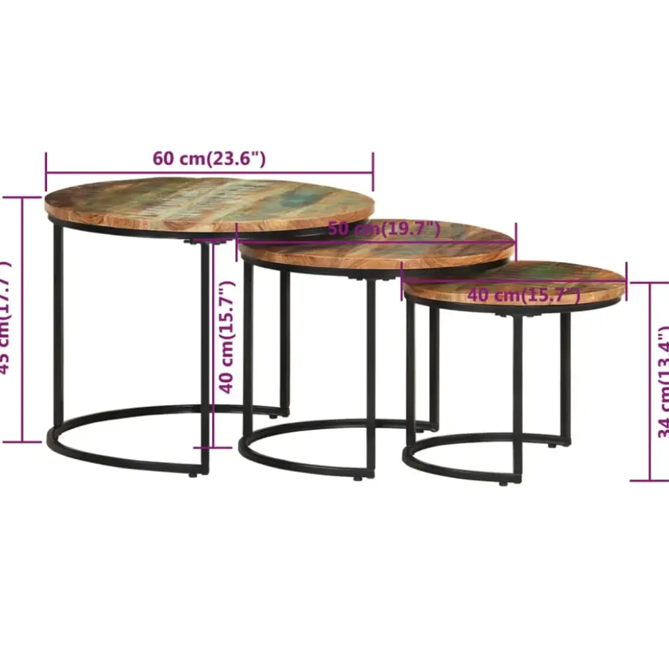 vidaXL - Tafeltje - Bruin - Gerecycled hout - Ø 40 x 34 cm - 3 stuks