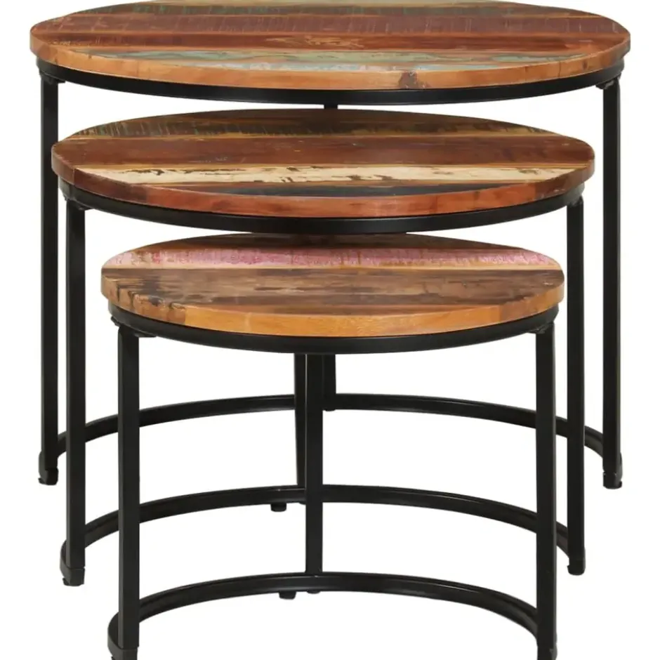 vidaXL - Tafeltje - Bruin - Gerecycled hout - Ø 40 x 34 cm - 3 stuks