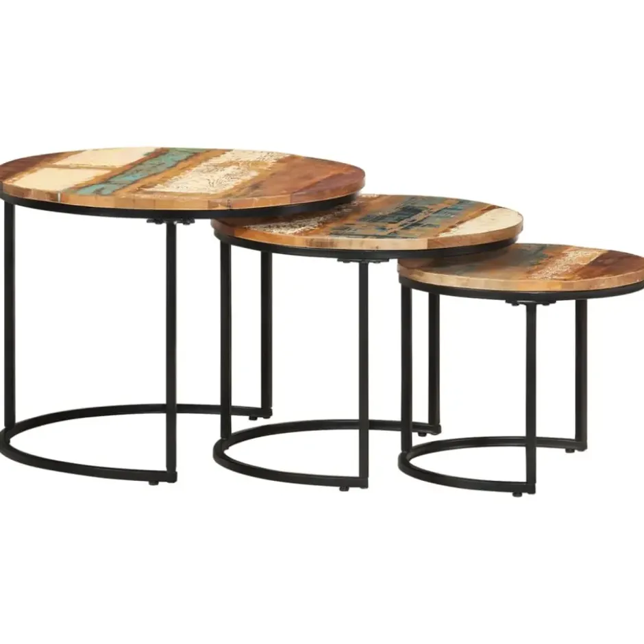 vidaXL - Tafeltje - Bruin - Gerecycled hout - Ø 40 x 34 cm - 3 stuks