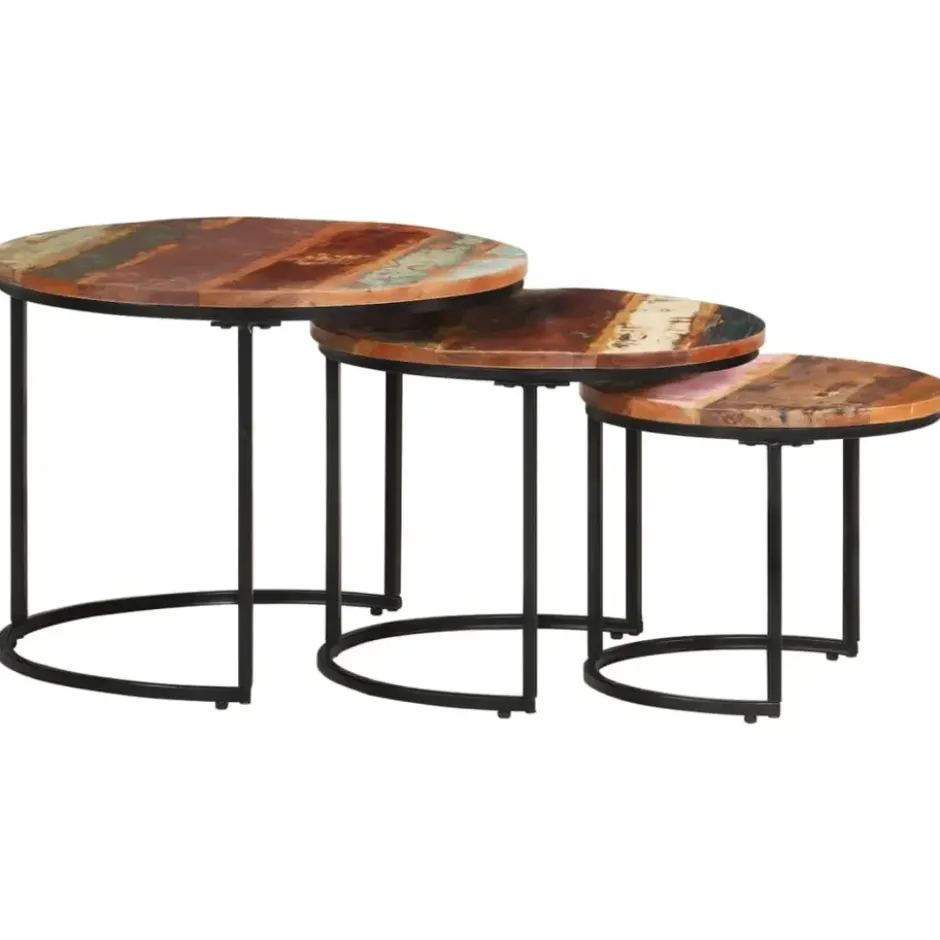 vidaXL - Tafeltje - Bruin - Gerecycled hout - Ø 40 x 34 cm - 3 stuks