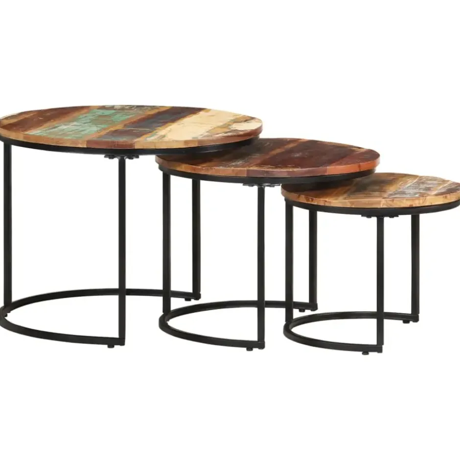 vidaXL - Tafeltje - Bruin - Gerecycled hout - Ø 40 x 34 cm - 3 stuks