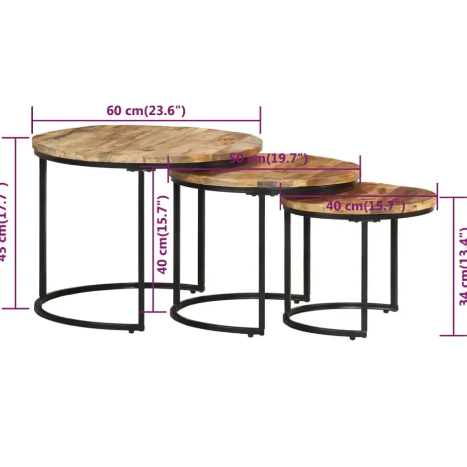 vidaXL - Tafeltje - Bruin - Hout - Ø 40 x 34 cm - 3 stuks
