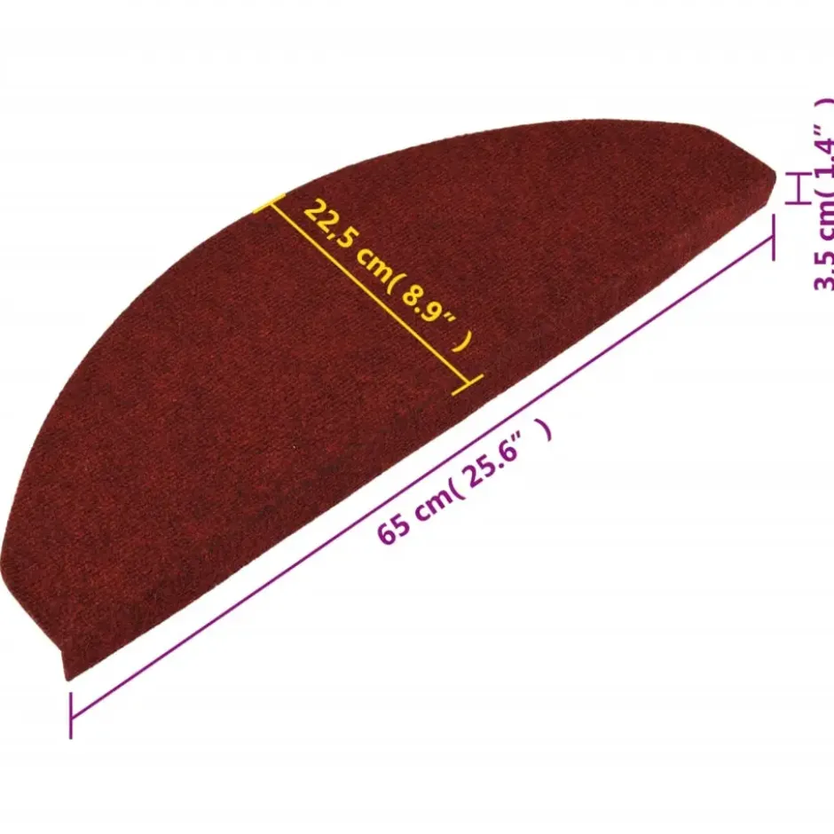 vidaXL - Tapijt Traptrede - Rood - Kunststof - 65 x 22.5 x 3.5 cm - 15 stuks