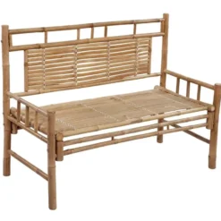vidaXL - Tuinbank - Crème - Bamboe - 120 cm - Met kussen