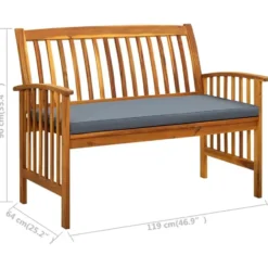 vidaXL - Tuinbank - Donkergrijs - Acaciahout - 119 cm - Met kussen