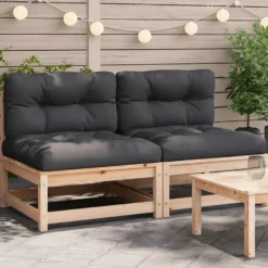 vidaXL - Tuinbanken 2 st zonder armleuningen met kussens - Naturel - grenenhout