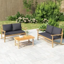 vidaXL - Tuinbank - Grijs - Bamboe - Met kussens