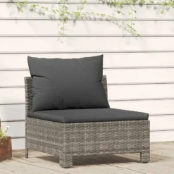 vidaXL - Tuinbank - Grijs - Poly rattan - Met kussens