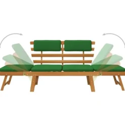 vidaXL - Tuinbank 2-in-1 - Groen - Acaciahout - 190 cm - Met kussens