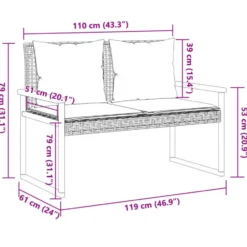 vidaXL - Tuinbank met kussens - Zwart - Poly rattan en acaciahout - 119x61x79 cm