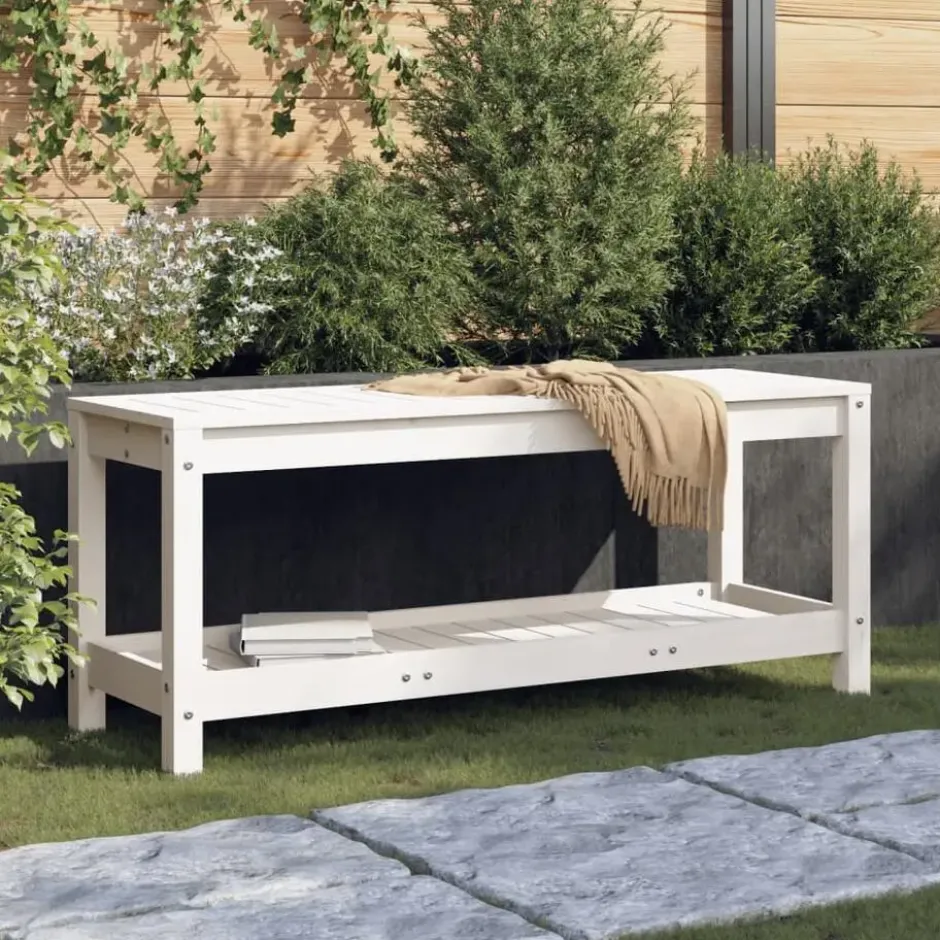 vidaXL - Tuinbank met opbergruimte - Wit - Massief grenenhout - 108x35x45 cm