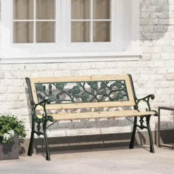 vidaXL - Tuinbank met rugleuning rozenpatroon - Metaal en Hout - 116 cm