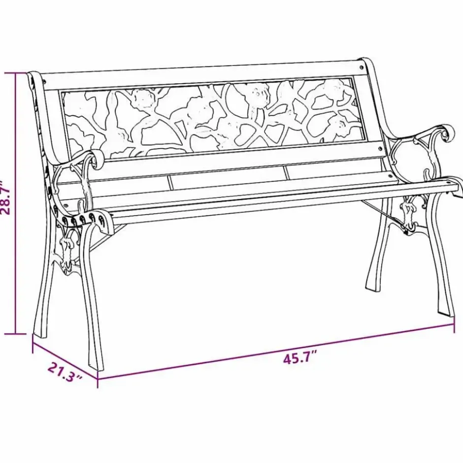 vidaXL - Tuinbank met rugleuning rozenpatroon - Metaal en Hout - 116 cm
