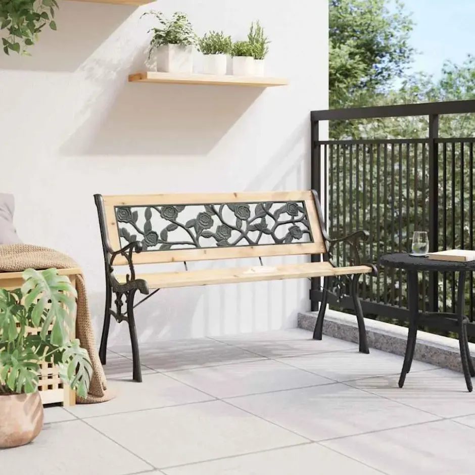 vidaXL - Tuinbank met rugleuning rozenpatroon - Metaal en Hout - 116 cm