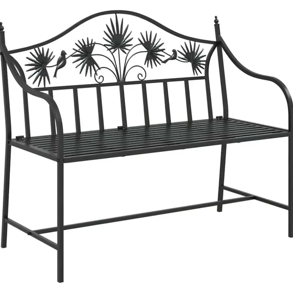 vidaXL Tuinbank met vogels en bloemen ontwerp -Zwart - Staal - 104x52.5x89 cm