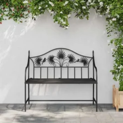 vidaXL Tuinbank met vogels en bloemen ontwerp -Zwart - Staal - 104x52.5x89 cm