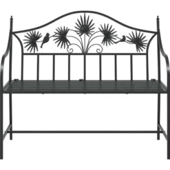 vidaXL Tuinbank met vogels en bloemen ontwerp -Zwart - Staal - 104x52.5x89 cm