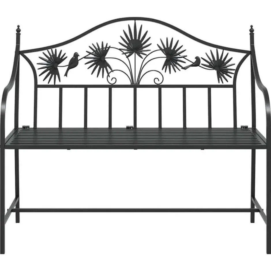 vidaXL Tuinbank met vogels en bloemen ontwerp -Zwart - Staal - 104x52.5x89 cm