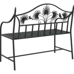 vidaXL Tuinbank met vogels en bloemen ontwerp -Zwart - Staal - 104x52.5x89 cm