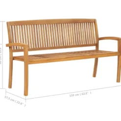 vidaXL - Tuinbank stapelbaar met groen kussen - Teakhout - 159x57.5x90 cm