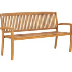 vidaXL - Tuinbank stapelbaar met groen kussen - Teakhout - 159x57.5x90 cm