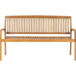 vidaXL - Tuinbank stapelbaar met groen kussen - Teakhout - 159x57.5x90 cm