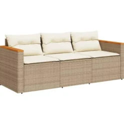 vidaXL - Tuinbank 3-zits - Beige - Poly rattan - Met kussens