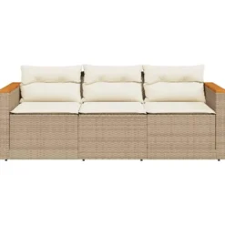 vidaXL - Tuinbank 3-zits - Beige - Poly rattan - Met kussens