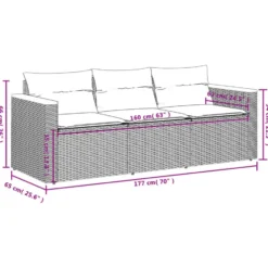 vidaXL - Tuinbank 3-zits - Beige - Poly rattan - Met kussens