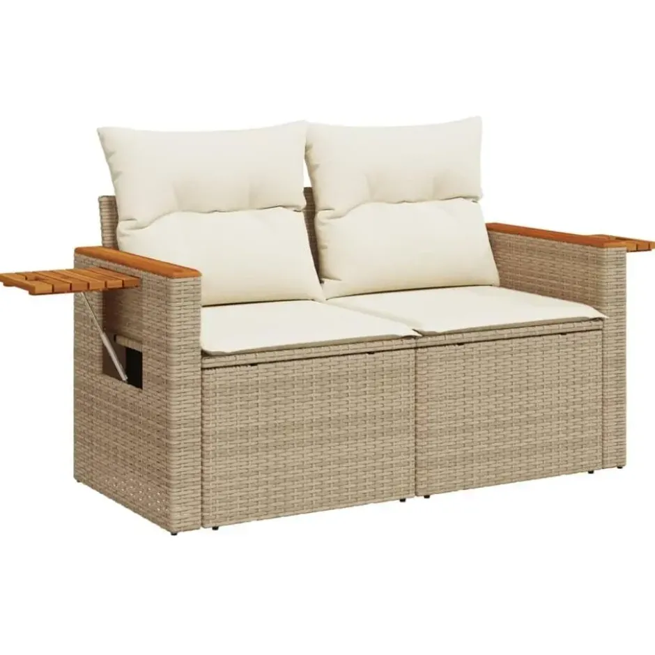 vidaXL - Tuinbank 2-zits - Beige - Poly rattan - Met kussens