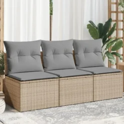 vidaXL - Tuinbank 3-zits - Beige - Poly rattan - Met kussens