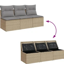 vidaXL - Tuinbank 3-zits - Beige - Poly rattan - Met kussens