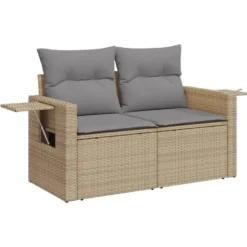 vidaXL - Tuinbank 2 -zits - Beige - Poly rattan - Met kussens