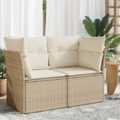 vidaXL - Tuinbank 2-zits - Beige - Poly rattan - Met kussens
