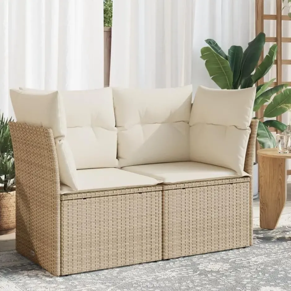 vidaXL - Tuinbank 2-zits - Beige - Poly rattan - Met kussens