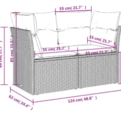 vidaXL - Tuinbank 2-zits - Beige - Poly rattan - Met kussens