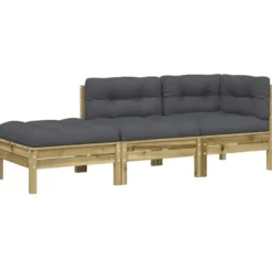 vidaXL - Tuinbank 2-zits - Bruin - Hout - Met kussens en voetenbank