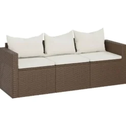 vidaXL - Tuinbank 3-zits - Bruin - Poly rattan - Met kussens