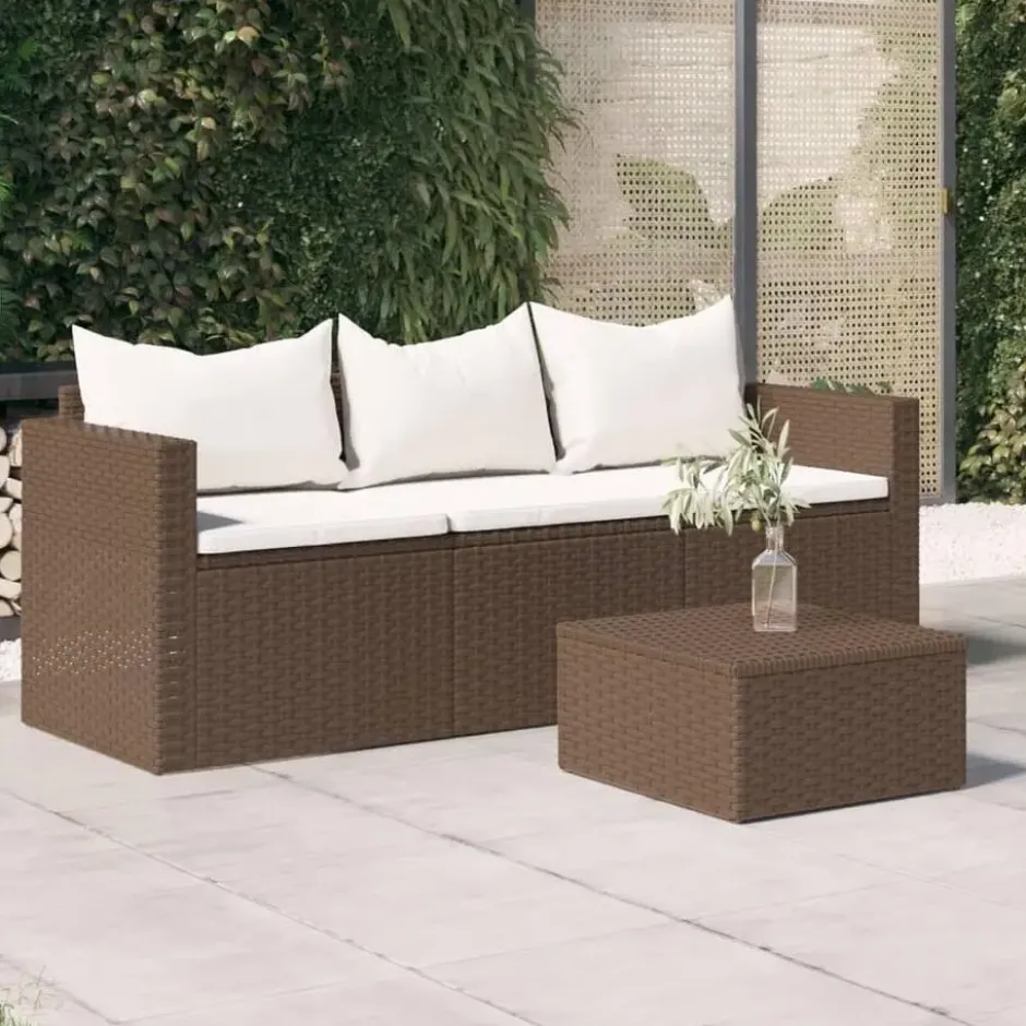 vidaXL - Tuinbank 3-zits - Bruin - Poly rattan - Met kussens