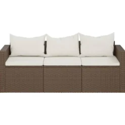 vidaXL - Tuinbank 3-zits - Bruin - Poly rattan - Met kussens