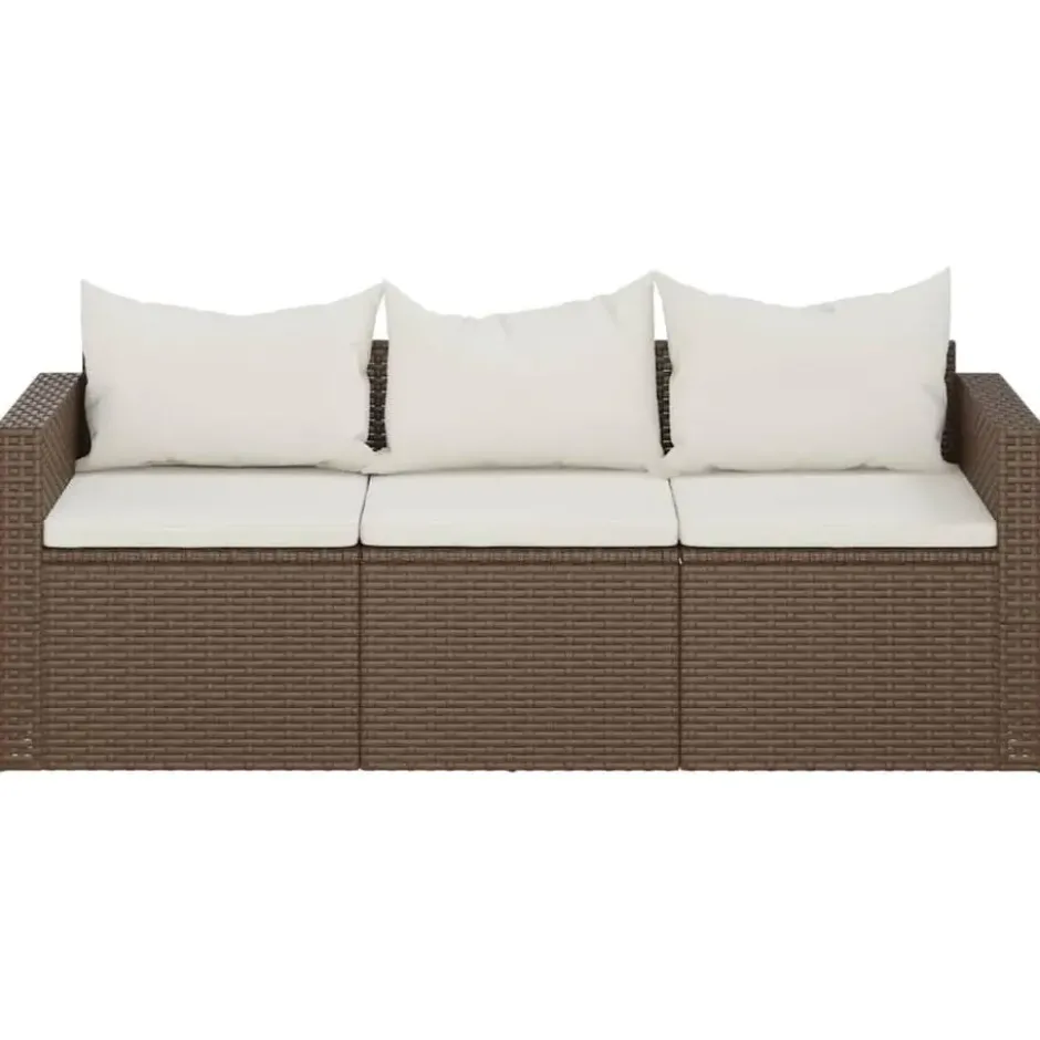 vidaXL - Tuinbank 3-zits - Bruin - Poly rattan - Met kussens
