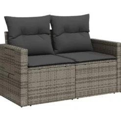 vidaXL - Tuinbank 2-zits - Grijs - Poly rattan - Met kussens
