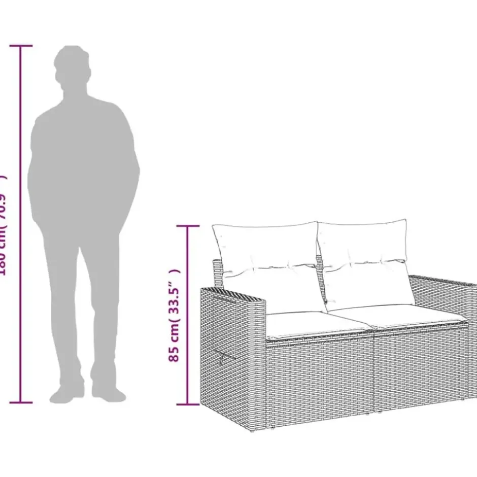 vidaXL - Tuinbank 2-zits - Grijs - Poly rattan - Met kussens