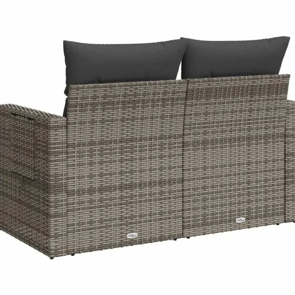 vidaXL - Tuinbank 2-zits - Grijs - Poly rattan - Met kussens