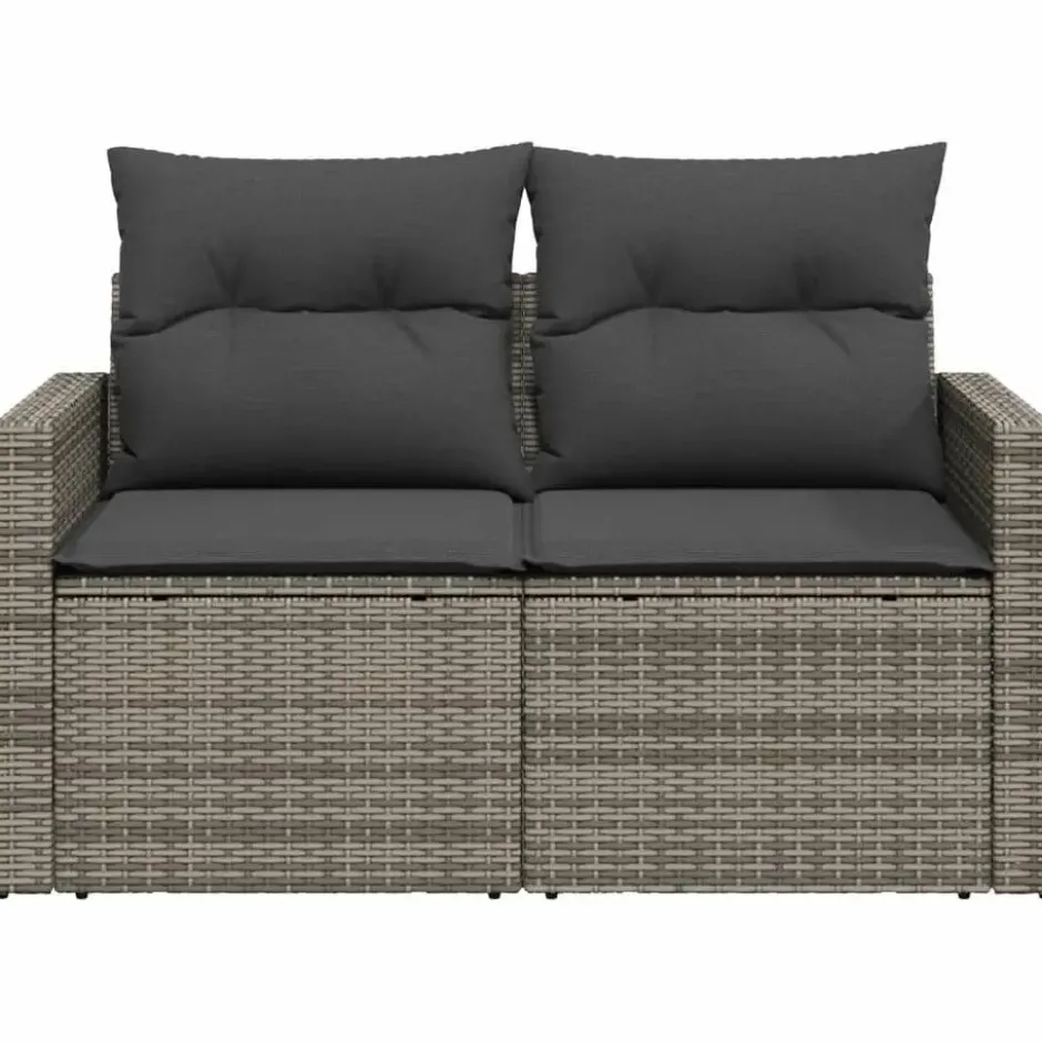 vidaXL - Tuinbank 2-zits - Grijs - Poly rattan - Met kussens