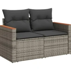 vidaXL - Tuinbank 2-zits - Grijs - Poly rattan - Met kussens